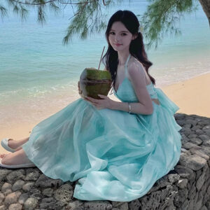 Mint Mambo seaside holiday atmosphere beach skirt design sense hanging neck dress fairy temperament big swing skirt