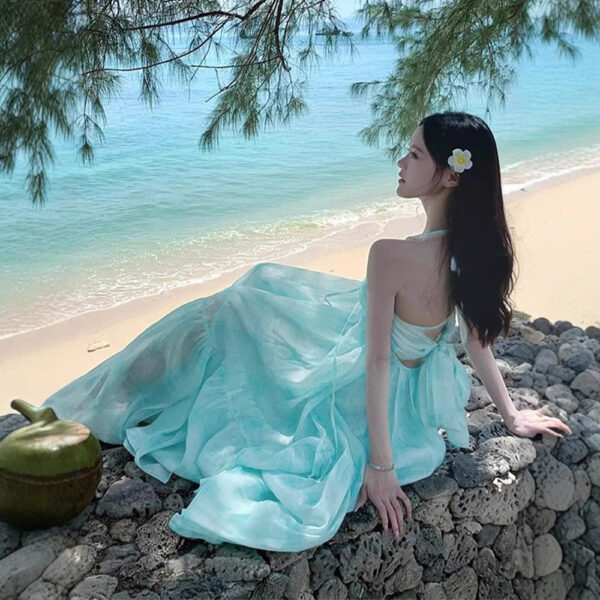 Mint Mambo seaside holiday atmosphere beach skirt design sense hanging neck dress fairy temperament big swing skirt - Image 2