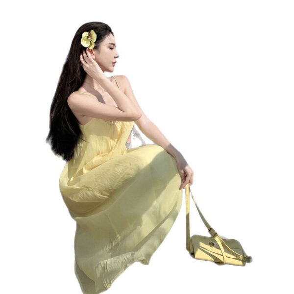 Seaside holiday dress with diamond-encrusted suspenders birthday dress summer Chaoxian backless birthday dress - Image 5