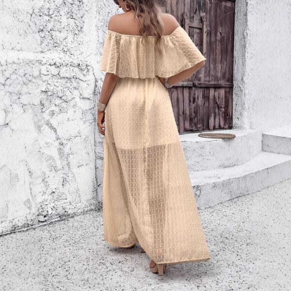 Spring and summer Bohemian sexy one-word collar solid color short-sleeved dress women's dress - Image 4