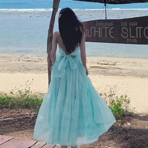 Mint Mambo seaside holiday atmosphere beach skirt design sense hanging neck dress fairy temperament big swing skirt - Image 4