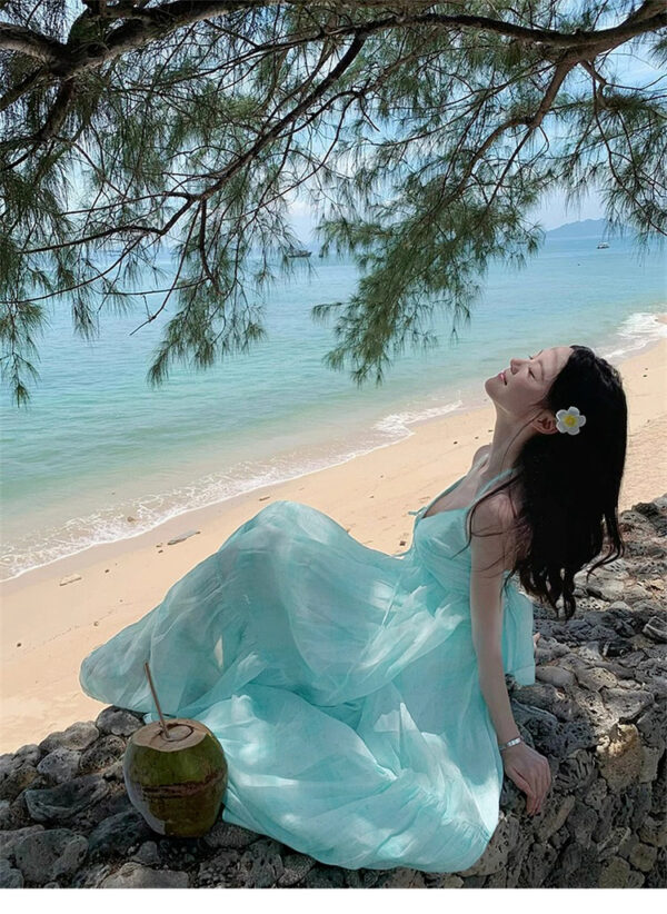Mint Mambo seaside holiday atmosphere beach skirt design sense hanging neck dress fairy temperament big swing skirt - Image 5