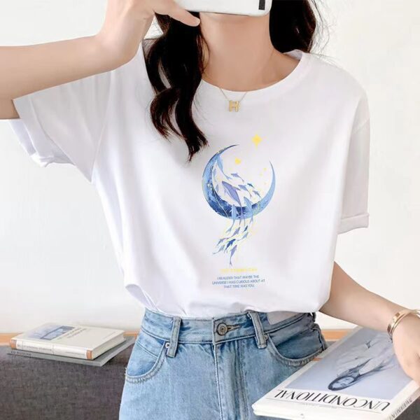 Loose cotton short-sleeved T-shirt women's summer dress new beautiful top design sense printed half-sleeve female circle Leading summer - Image 5