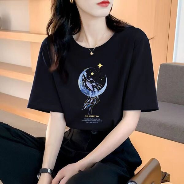 Loose cotton short-sleeved T-shirt women's summer dress new beautiful top design sense printed half-sleeve female circle Leading summer - Image 6